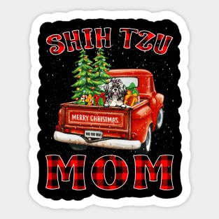 Christmas Shih Tzu Mom Santa Hat Truck Tree Plaid Dog Mom Christmas Sticker